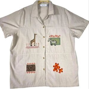 Victoria Jones Woman Safari Embroidered Cotton Shirt Blouse 1X